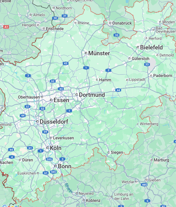 Eine Ansicht einer Karte im Bereich von Nordrhein-Westfahlen